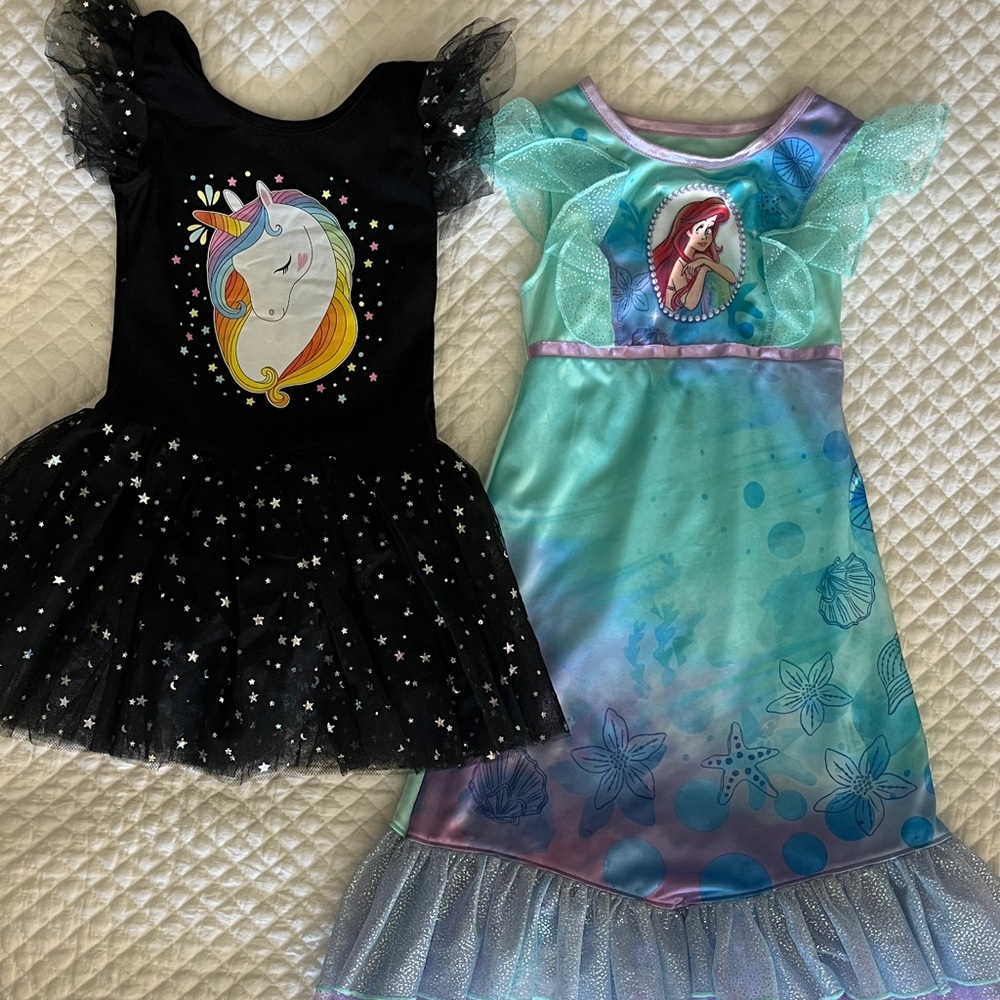 Disney Little Mermaid Dress + Unicorn Tutu Dress - 4T